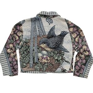 Vintage Paco Soler Tapestry Jacket Bluebird Floral Cottagecore Art to Wear M / L